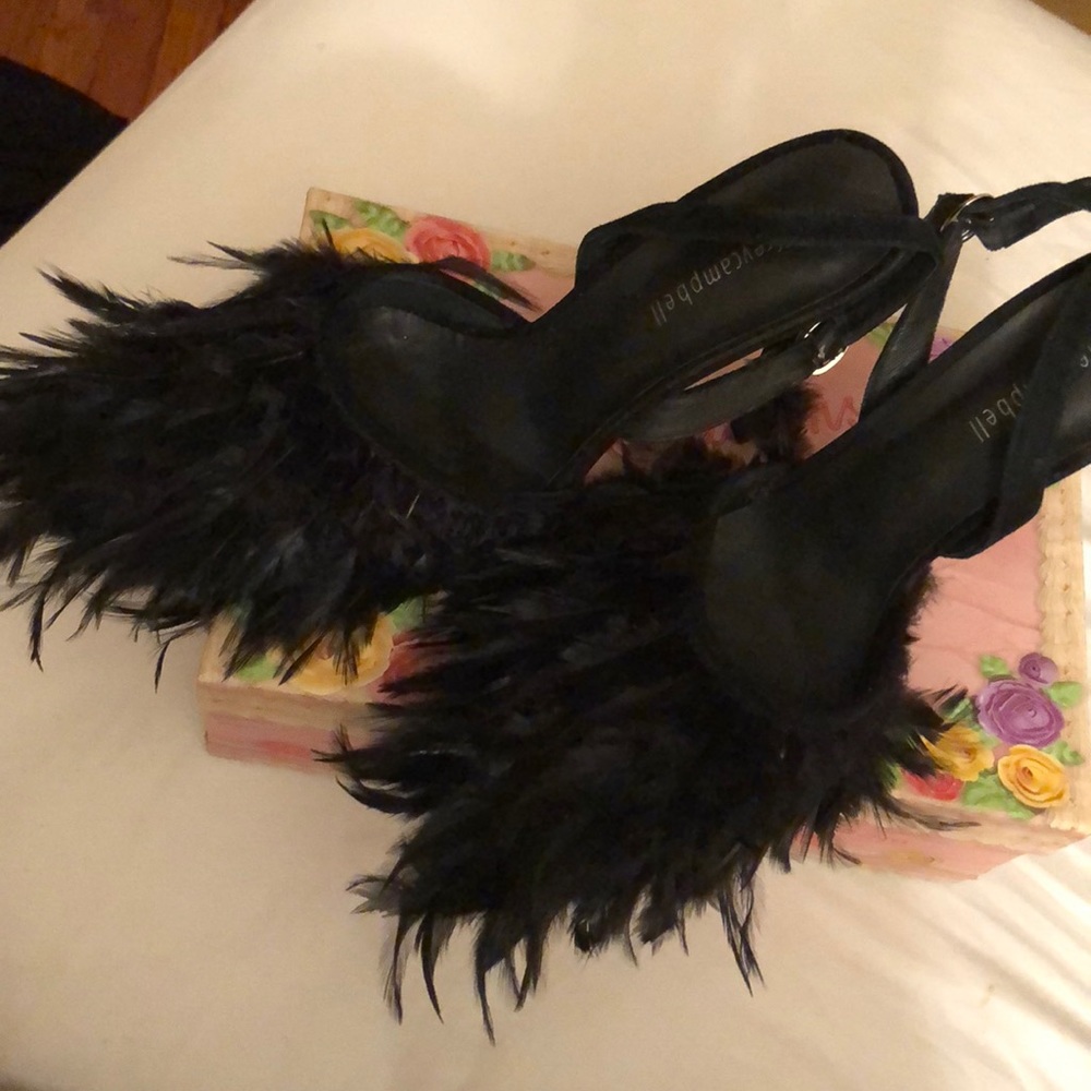 Jeffery Campbell feather sling back heels